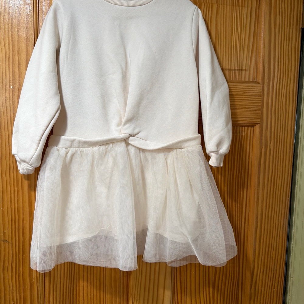 Zara Girls Cream Knee Length Dress with Tulle Skirt Age 5-6